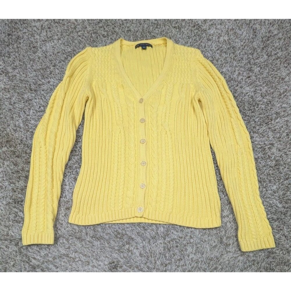 Brooks Brothers Yellow Cable Knit V-Neck Cardigan